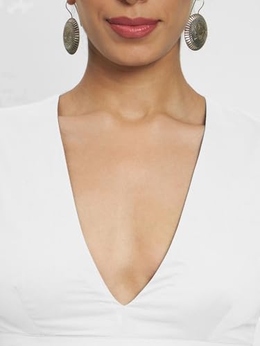 Image of Thevasa Women's Everyday Divine Depth V Neck Half Sleeves Blouse