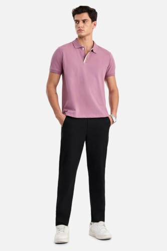 Image of SNITCH Men Trousers Casual Wear | Regular Fit Mid Rise Straight Leg Solid Pattern | Durable Polyester & Plain Weave Fabric for Daily Use & Office Outings