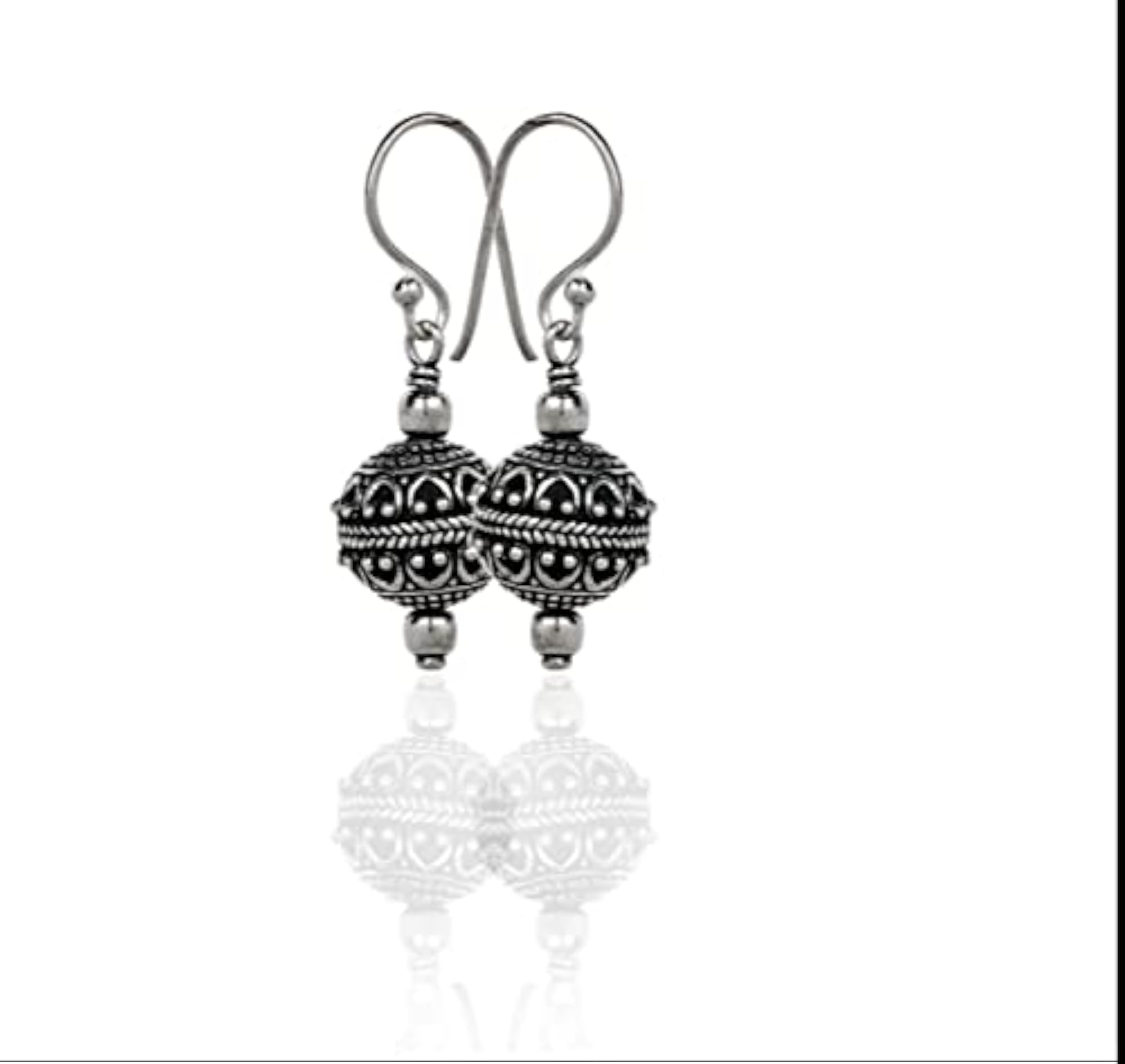 Women's Silver Ball Earrings with Rawa Work