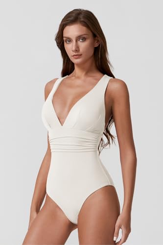 QINSEN Womens Sexy V Neck One Piece Bathing Suit Cross Back Swimsuit High Waist Monokini3