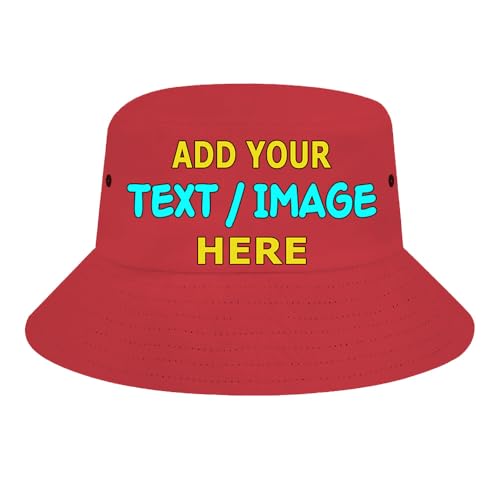 ZJHCEUS Custom Sun Bucket Hats for Women Men Personalized Wide Brim Fisherman Cap for Packable Beach Hat, Red