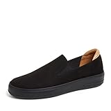 Dearfoams Women's Slip-On Lightweight Comfortable Sophie Loafers with Arch Support, Black Suede, 8
