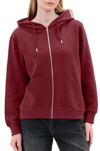 Smith & Solo Hoodie Damen Reißverschluss – Sweatjacke mit Kapuze, Kapuzenpullover, Kapuzenjacke Zippper Herbst Winter (Bordeaux M)