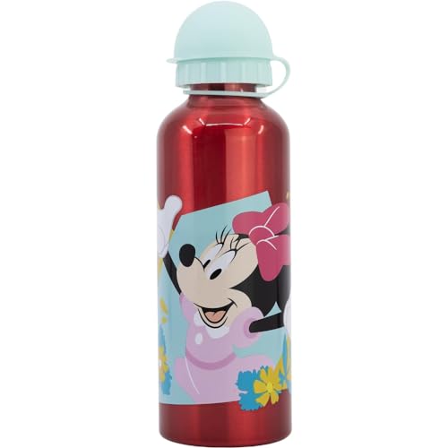 Stor Botella infantil de aluminio de 530 ml con gráficos de Disney Minnie, con tapa de seguridad, boquilla, lavable y reutilizable