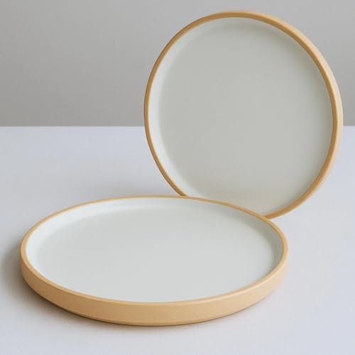 Image of BLACKCARROT Ceramic Quarter Plates Small Dinner Plates Set of 6 Handcrafted Stoneware Beige and White | Serving Platter for Snacks & Dessert Microwave and Dishwasher Safe -Size 7.5 Inches