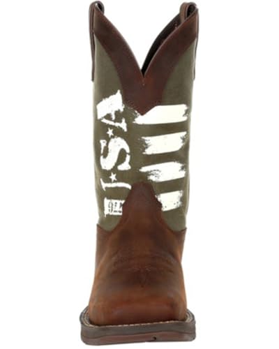 Durango Army Green USA Print Western Boot, Brown And Army Green, Size 13(W)4