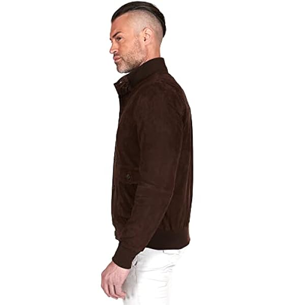 Dark brown suede lamb leather bomber jacket with buttons