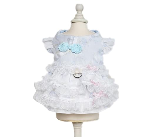 AttRex ペット服 犬の服 猫の服 犬 ワンピース ドレス スカート 春夏 ドッグウェア ボタン式 袖なし 洋服 可愛い 小中型犬 猫 ペット洋服 tシャツ 散歩着 お出かけ 部屋着 記念撮影 (L,ブルー)