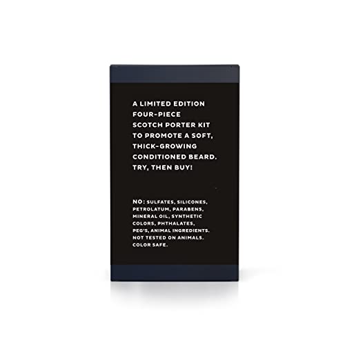 Scotch Porter Beard Trial Kit – Cleanse, Moisturize, Soothe & Style while Encouraging Growth for a Fuller/Healthier-Looking Beard – Includes Conditioner, Conditioning Balm, Shape + Hold Balm & Serum