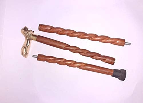 Canne de marche lion en laiton et bois torsadé chic