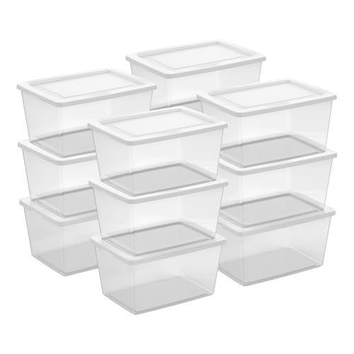 Image of Sterilite Clear Storage Box Stackable Tote, 58 Quart, 12-Pack | Clear Plastic Container with Secure Snapping Lids for Home and Office Organization, White
