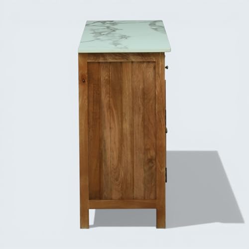 Image of Solid Wood Madrid 3 Door Sideboard Cabinet | Sintered Stone Top Sideboard for Living Room | Finish- Dark Teak