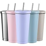 WIVOP Iced Coffee Tumbler with Lid and Straw, 25 oz Insulated Stainless Steel Cup, Double Wall Vacuum Travel Coffee Mug, Reusable Water Cup Keeps Drinks Cold & Hot, Light Purple 1 pack
