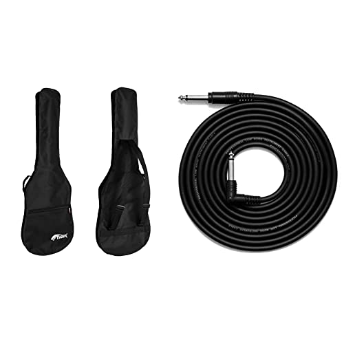 Tiger GGB7-FEL Full Size Electric Guitar Bag Cover with Shoulder Strap and Carry Handle Black & Guitar Cable - Bass Keyboard E-Drums Instrument Lead - Straight/Angled - 6.35mm 1/4 Jacks - 3m Cable