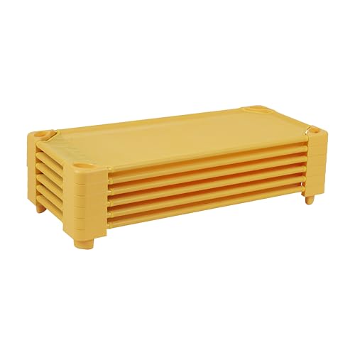 Image of ECR4Kids Stackable Kiddie Cot, Ready-to-Assemble, Standard Size, Daycare Essentials, Yellow, 6-Pack