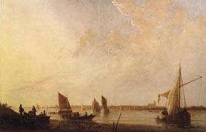 Peinture à l'huile de Dordrecht Sunrise 1650 par Aelbert Cuyp en toile de 20x24 pouces