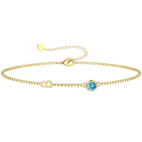 Image of Birthstone Bracelets for Women, Initial Bracelet Teen Stocking Stuffers Birthday Gifts for Teen Girls Initial Bracelet Trendy Letter A-Z Dainty Bracelet 21st 30th Mom Birthday Gift Birthstone Jewelry