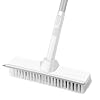 Scrubber with Handle 2-in-1 Washing Brush with Squeegee Base 9 Inch Stiff Bristles Scrubbing Brush with Handle Adjustable for Cleaning Indoors Garage Kitchen Tiles Wall