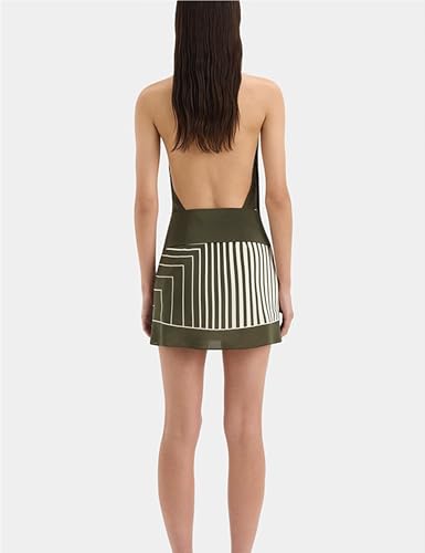 Huaqiao Women Striped Halter Mini Dress Backless Cowl Neck Belted Wrap Sexy Party Cocktail Short Bodycon Dresses2