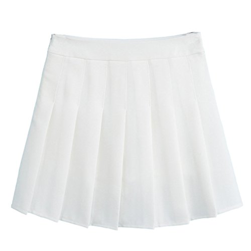 Hoerev Women Girls Short High Waist Pleated Skater Tennis Skirt, White, US 6