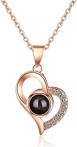 CERSLIMO Necklace for Girlfriend Wife Mum Lovers, Magical Projection 100 Languages I Love You Heart Shaped Pendant NecklaceRomantic Necklaces Jewellery Gift for Women Girls