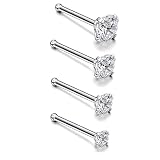 SQKXKLCZ 4pcs Grade 23 Titanium Nose Studs 18G CZ Tiny Nose Rings Hypoallergenic G23 Nostril Piercin