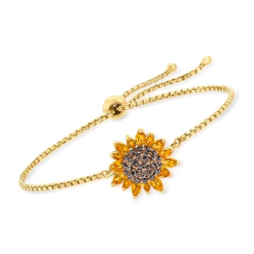 Ross-Simons 1.90 ct. t.w. Citrine and .90 ct. t.w. Smoky Quartz Sunflower Bolo Bracelet in 18kt Gold Over Sterling