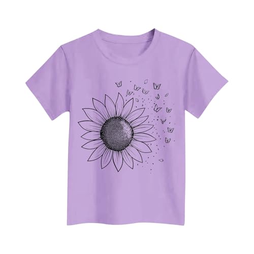 Girls Short Sleeve T Shirts Sunflower Butterfly Print Kids Casual Summer Tops Loose Crewneck Basic Tees for 3-15 Years3