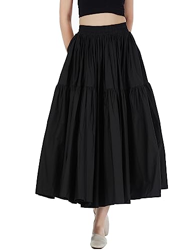 Jupe longue 100% coton évasée bohème vintage midi taille haute pour femme