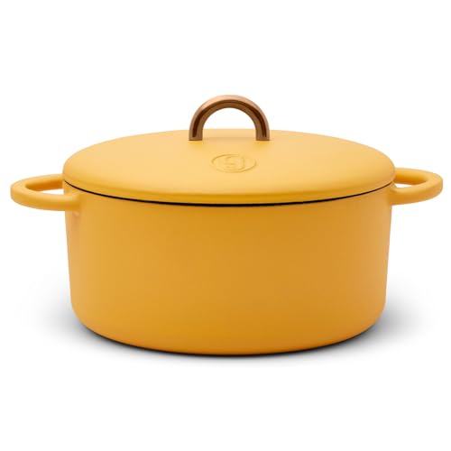 Image of Great Jones 3.5 Quart Enameled Cast Iron Dutch Oven Pot w /Lid (Mustard)