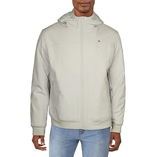 Image of Tommy Hilfiger Men's Soft Shell Fashion Bomber With Contrast Bib and Hood