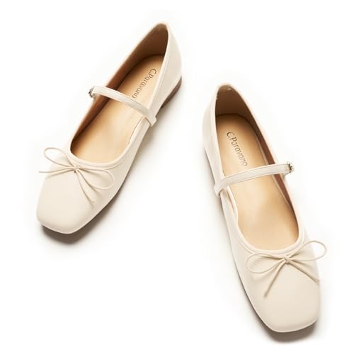 Image of C.Paravano Women's Mary Jane Flats | Square Toe Ballet Flats | Daily Wear Work Shoes | Dress Shoes with Adjustable Straps