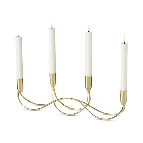 Wave Metal Candelabra, 4 Taper Candle Holder, Gold Finish, Iron, 15 Inches