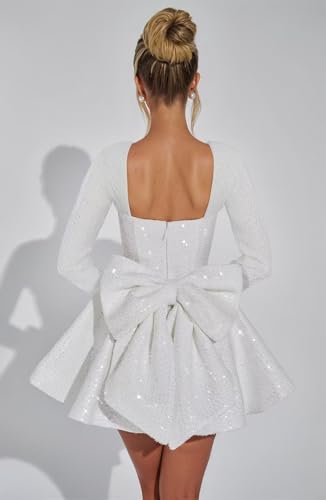 YMSHA Long Sleeve Sequin Homecoming Dresses for Teens A Line Square Neck Short Prom Party Dress YMS418 - Image 3