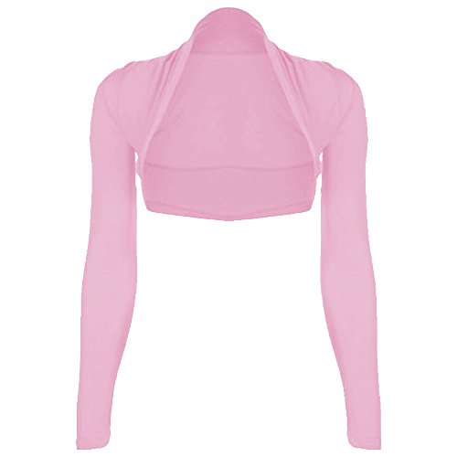 STAR FASHION Bolero de manga larga para mujer, mini blusa, parte delantera abierta, recortada, chaqueta ligera de verano, 8-26, rosa pastel, 36/38/corto