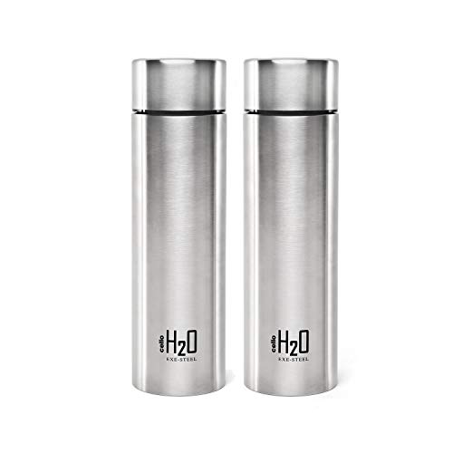 Cello H2O Stainless Steel Water Bottle Set, 1 Litre, Set of 2, Silver