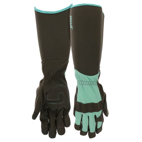 MUD Gauntlet Women's Synthetic Leather Palm with Extended Safety Cuff Garden Gloves, Silicone Fingertips, Padded Palm, Abrasion Resistant, Mint, Medium/Large, (MD53001MT-WSM),Blue
