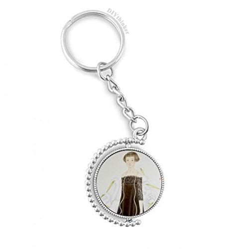 Porte-clé anneau rotatif multicolore aigrettes style chinois aquarelle