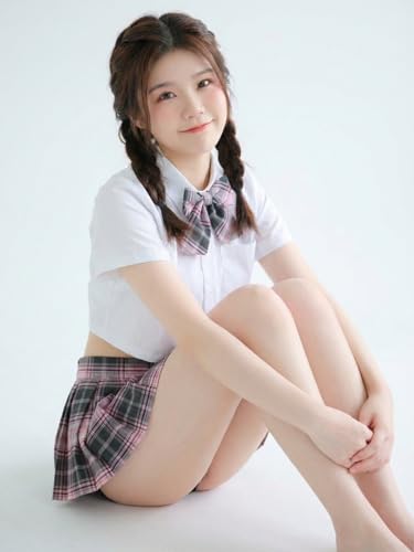 [YoiAkari] セーラー服 コスプレ 制服 JK セクシー 貧乳 過激 変態 4点セット 【半袖ミニ丈トップス/ミニスカート/Tバック/ネクタイ】 - 画像4