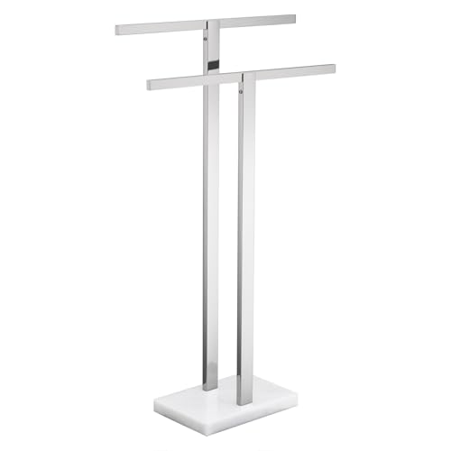 Image of KOKOSIRI Bathroom Towel Rack 2-Tier Standing Towel Bars with Marble Base, Stainless Steel Freestanding Towels Holder, Thicken Steady Design, Polished Chrome THS0003-CH