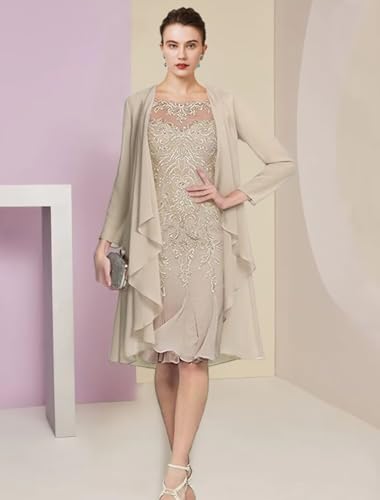 2 Piece Lace Mother of The Bride Dresses for Wedding with Jacket Long Sleeve Chiffon Prom Formal Evening Party Gown3