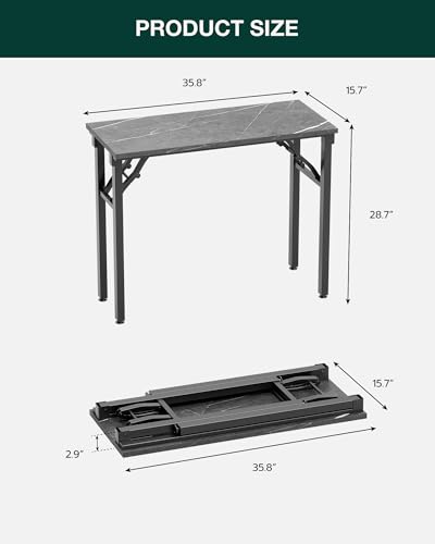 Image of Frylr Small Folding Computer Desk - Portable 35.8 Inch Foldable Laptop Table, Collapsible and Compact for Easy Storage and Fast Setup, Lightweight for Small Spaces, Craft and Study Use, Marble Greige