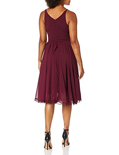 Dress the Population Women's Alicia Plunging Mix Media Sleeveless Fit and Flare Midi Dress2