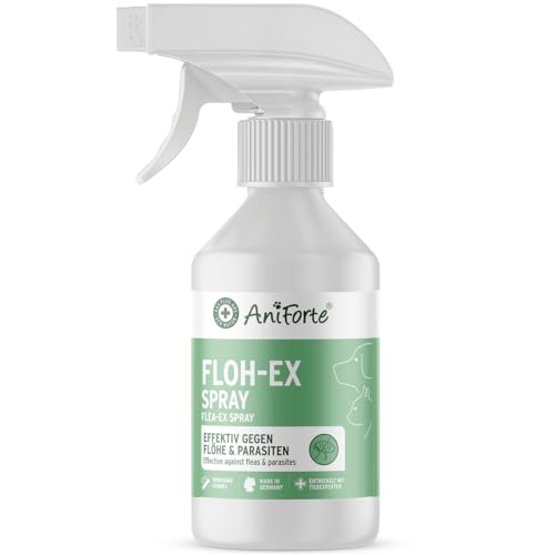 AniForte Flohspray für Hunde & Katzen 250 ml - Floh-Ex Spray zur Abwehr gegen Flöhe, Flohmittel bei Parasiten & Flohbefall, Antiflohmittel mit Geraniol & natürlichen Ölen