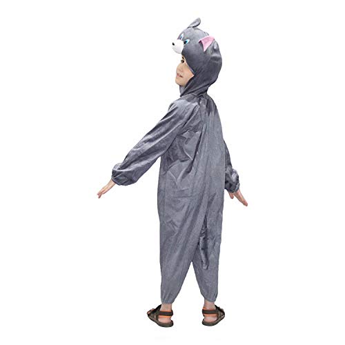 Image of Kaku Fancy Dresses Fleece Cat Cartoon Costume -Grey, 7-8 Years, For Boys & Girls