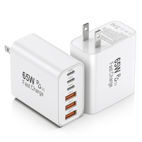 USB C Fast Charger Block, 65W USBC Wall Charger Plug, 2Pack 6-Port Type C Phone Charging Cubes Power...