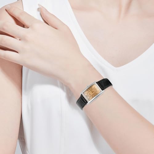 Lancardo Retro Vintage Square Quartz Analog Watch Silver Tone Case Crocodile Pattern Brown Leather Business Casual Dress Wrist Watch