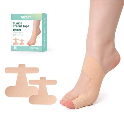 Welnove Kinesiology Tape for Bunion, 16 Pcs Ankle Tape Toe Support & Pain Relief, Breathable Latex-Free Tape, Beige (8 Small + 8 Large)