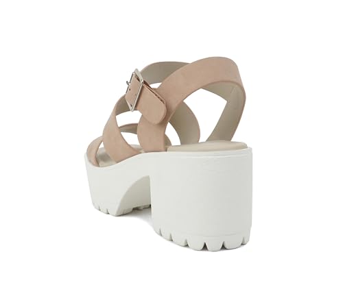 Image of Soda ACCOUNT ~ Women Open Toe Two Bands Lug sole Fashion Block Heel Sandals with Adjustable Ankle Strap