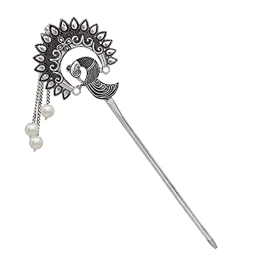 Image of V L IMPEX Peacock Design Hair Stick For Bun Designer Metal Hair Pin For Women (VLHP31PRL)